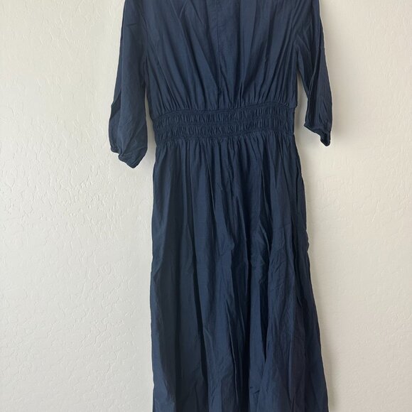 Nordstrom Silk/Cotton Navy Midi Dress - Picture 3 of 5